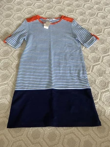 NWT New $50 Girls Brooks Brothers Blue White Stripe Shift Dress Medium - Picture 1 of 5