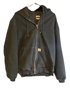 Carhartt J140 Black Canvas Lined Hood Zip Coat UFCW Union Labor Size: L Tall - Bild 1 von 17