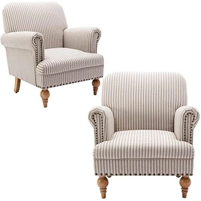 Modern Accent Chair Set of 2 Wide Armchair Linen Fabric Reading Chairs - Image 1 of 4