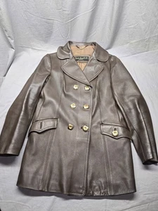 Vintage Dixie Land S.A. Madrid Brown Leather Coat Women’s M Double Breasted Gold - Picture 1 of 10