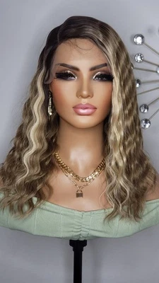 Nueva Peluca Ondulada Crimpada Estilo Bob Encaje Frontal Cabello Rubio Mujeres Moda Pelucas  Foto 1 de 4