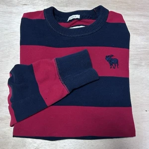 Abercrombie Fitch Camicia Blu Rosso Riga Manica Lunga Girocollo Alce Muscolo Uomo S - Foto 1 di 8