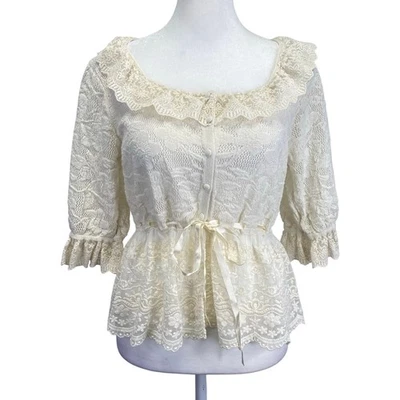 ZARA Crochet y Encaje Volantes Peplum Lolita Top Crema Cottagecore Coqueta Talla M  Foto 1 de 4