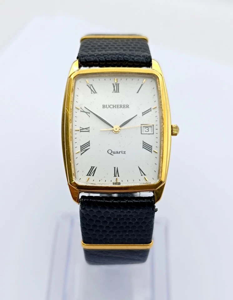Bucherer мужские Swiss Cal. Винтажные кварцевые часы 946.412 Gold Tank с римскими цифрами - Изображение 1 из 4