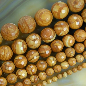 Faceted Natural Yellow Wood Grain Japser Beads 15.5" Pick Size 4,6,8,10,12 14mm - Picture 1 of 7