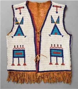 Old American Sioux Style Fully Beaded Front Suede Hide Back Powwow Vest NV52 - Picture 1 of 3