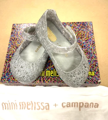 Mini Melissa Criança Campana Zig Zag Mary Jane Liso Prata Novo com Caixa - Imagem 1 de 4