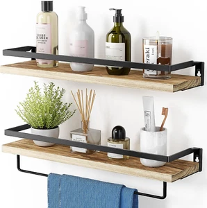 AMADA HOMEFURNISHING Floating Shelves, Bathroom Shelf with Towel Bar, Wall Shelv - Picture 1 of 12