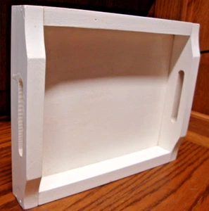 Small Rustic White Wooden Serving Tray w/Handles Handcrafted from Home Depot D32 - Picture 1 of 6