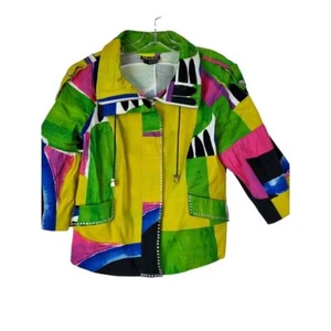 Berek Womens Vibrant Colors Full Zip Art to Wear Jacket Rhinestones Size L - Picture 1 of 10