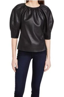 Rebecca Taylor Top Vegan Leather Blouse Brown Women Sz 4 NEW NWT N1 - Image 1 of 4