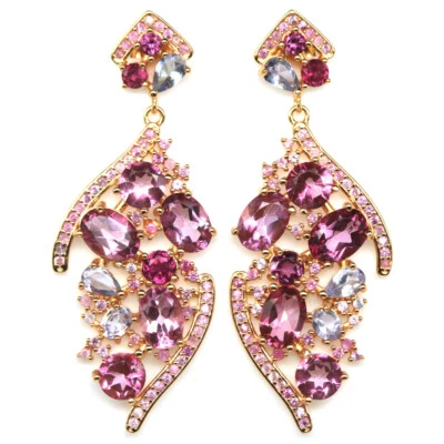 Plata de ley 925 5 x 7 mm. Pendientes de topacio místico rosa, tanzanita y zafiro  Foto 1 de 4