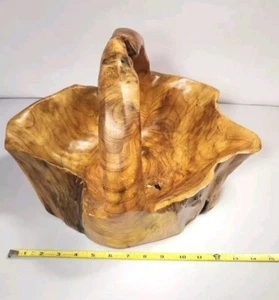 Burl Wood Basket Bowl Hand Carved Primitive Folk Art Farmhouse VTG Decor OOAK - Picture 1 of 17