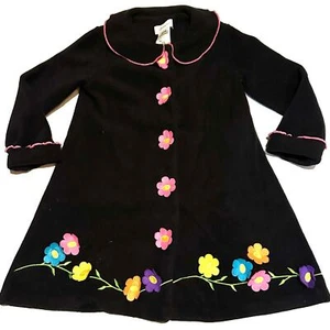 Bonnie Jean Black with Flower Accent Long Fleece Coat Girls Size 5 - Picture 1 of 6
