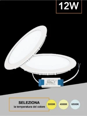 Pannello led a incasso faretto slim 12 watt 3 colori luce bianca calda naturale - Immagine 1 di 4
