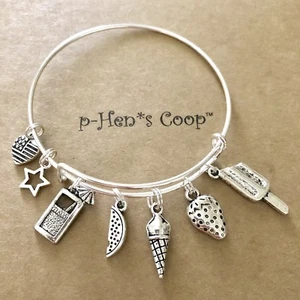 Summer Fun Watermelon/Cone/Iced Drink/more Expandable Charm Bracelet USA 1483 - Picture 1 of 3