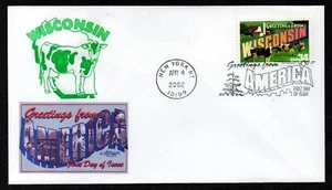 USA, SCOTT # 3609, ARTMASTER FDC COVER OF 2002 WISCONSIN, GREETINGS FROM AMERICA - Picture 1 of 1