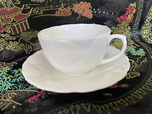 Coalport Oceanside Cup & Saucer Fine Bone China pure White embossed shell - Picture 1 of 6