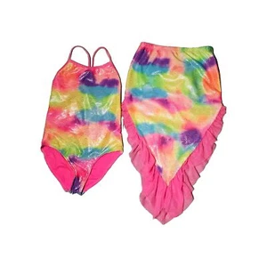 Girls Sz 6-6x Mermaid Bathing Suit With Skirt Piecw That Is A Tail Rainbow... - Picture 1 of 6