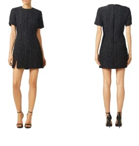 Black Structured Cocktail Dress Slit Evening Party Elegant UK14 US10 Carven - Picture 1 of 24