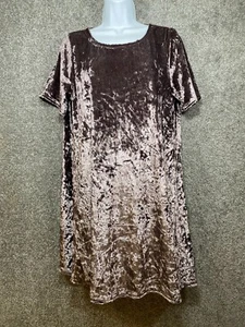 POL Womens Large Purple Crushed Velvet T Shirt Short Dress - Picture 1 of 14