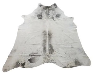 Grey White Cowhide Rug Extra Large Spotted Natural Real Speckled 7.5ft x 7ft - Picture 1 of 5