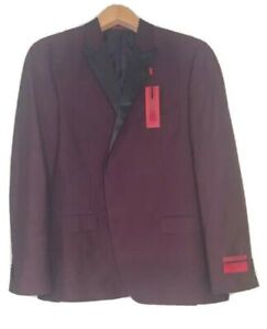 NEW Alfani Men’s 48R Evening Jacket Slim Fit Dark Red with Black Satin 2 S Butto