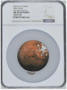 NGC MS70 Chad 2023 MARS PUZZLE 1Oz Silver Coin +4.5oz Copper 5000 Francs - Picture 1 of 2