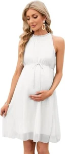 Medium KOJOOIN Maternity Ruffle Halter Neck Dress Summer Casual Boho Sleeveless - Picture 1 of 7