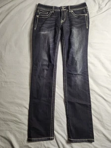 Pantalones de mezclilla ajustados Miss Me para mujer talla 30x33 negros tiro medio grunge punk estrás NUEVO - Imagen 1 de 10