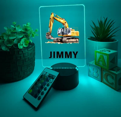 UV Printed Excavator Light Up, Personalized FREE, LED Lamp, Kid Friendly - Image 1 of 4