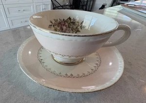 Homer Laughlin Rosa Blumen Georgische Eierschale Teetasse Untertasse Porzellan C48N5 NEUWERTIG - Bild 1 von 7