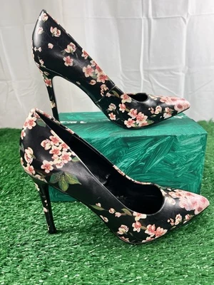 Zapatos de tacón de aguja Carlos Santana talla 7 flor de cerezo negro rosa para mujer Foto 1 de 4