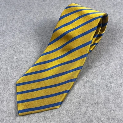 Corbata de seda para hombre David Donahue amarilla azul a rayas hecha a mano EE. UU. Italia Foto 1 de 4