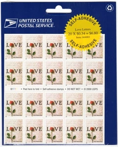 Scott #3496a Love Letters Booklet of 20 Stamps - Sealed Blue - Picture 1 of 3