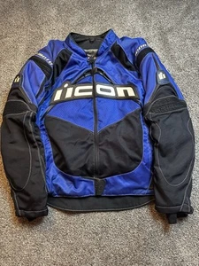Icon Contra Motorcycle Biker Jacket L Large Blue W/ Pads & Liner USA - Bild 1 von 4