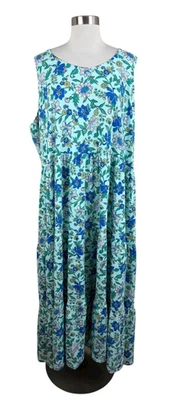 Lands End NEW 3X Blue Floral Knit Tiered Maxi Dress Coastal 24W-26W - Image 1 of 4