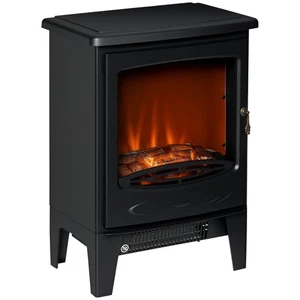 HOMCOM Freestanding Electric Fireplace Stove Heater W/ LED Flame Effect Black - Picture 1 of 11
