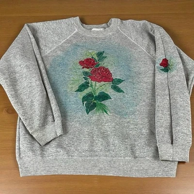 Vintage Rose Sweatshirt Womens Large Glitter Y2K 90s Retro Soft Girl USA D1 - Image 1 of 4