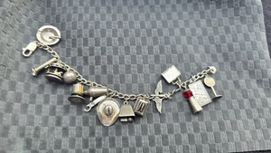 Vintage 15-Charm Sterling Silver 925 Travel Casino Gaming Bracelet w Articulated - Picture 1 of 21