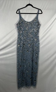 Nuevo con etiquetas Vestido Mac Duggal [10] 5477 Floral Adornado Cuello Redondo Azul Pizarra #S1601 - Imagen 1 de 14