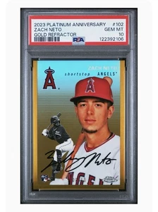 2023 Platinum Anniversary #102 Zach Neto/50 Gold Refractor RC PSA 10 Pop1 - Imagen 1 de 2