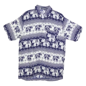 Camisa informal con estampado de elefante azul y blanco PIDOZA L mezcla de algodón manga corta - Imagen 1 de 6