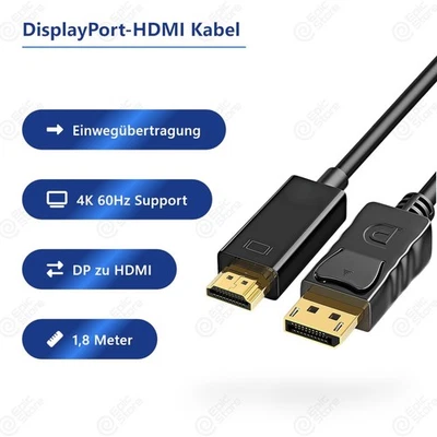 DisplayPort auf HDMI Kabel 1,8 Meter Einwegübertragung DP to HDMI Cable - Bild 1 von 4