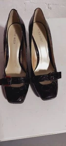 Nine West Womens Size 9.5 M Brownish Leather Sling Back Heels Strap Buckle - Picture 1 of 10