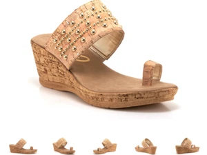 Onex Lin Cork Studded Toe Wrap Wedge Sandal Women's sizes 6-11/NEW!!! - Picture 1 of 1