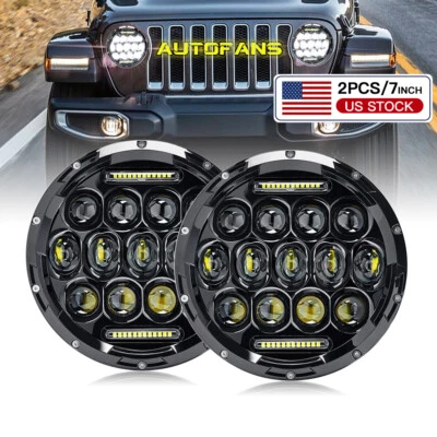 2X 7"inch Round LED Halo Headlights Hi/Lo DRL Beam for Jeep Wrangler JK LJ TJ CJ - Image 1 of 4