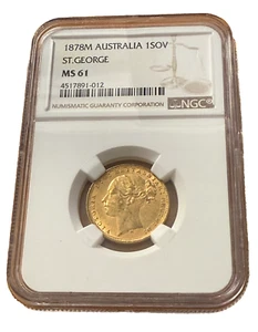 Australia 1878M Gold 1 Sovereign NGC MS61 Saint George Victoria - Picture 1 of 2