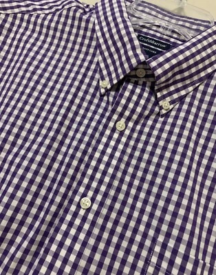 Camisa Croft & Barrow Para Hombre 17.5 Púrpura Blanca Cuadros Calce Clásico Abotonada Foto 1 de 4