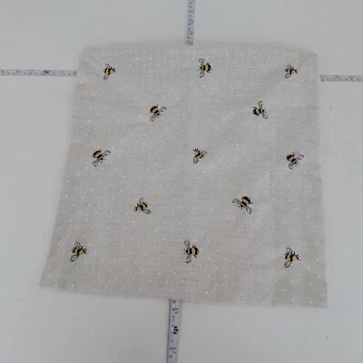 DuneIm Cushion Cover Pillow Case 40x40cm Beige Embroidered Bee Linen Blend - Image 1 of 4